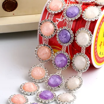 

Silver plating Clear Crystal round rhinestone crystal silver applique chain for Wedding Costume Trims Craft