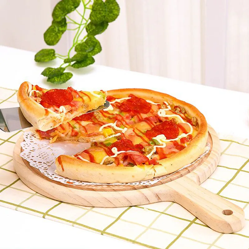 Новая деревянная доска для пиццы, круглая с ручным поддоном Для Выпечки Пиццы, каменная разделочная доска, тарелка для пиццы, инструменты для выпечки тортов
