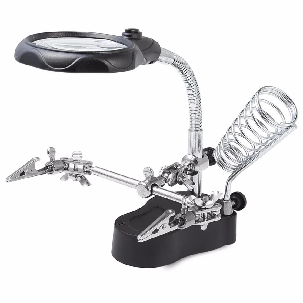 

3.5x 12X Soldering magnifier thired Hand magnifying glass Alligator Clip Illuminated magnifier Microscope Desk loupe with Light