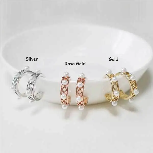 BitBill Cheap Vintage Silver Gold Hollow Pearl Hoop Earrings Ear Stud |