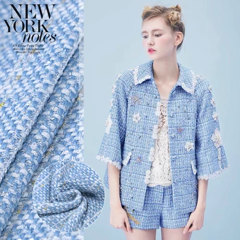 

Hot Autumn and winter new Blue bay weaving tweed fabric for dress coat telas por metros tissu au metre tecido tela shabby chic