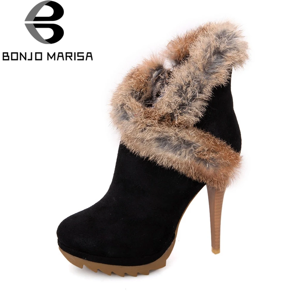 Beste BONJOMARISA Gloednieuwe Zip Spike Hoge Hakken Solid Ronde Neus Platform Schoenen Voor Vrouwen Casual Herfst Winter Enkellaars Zwart