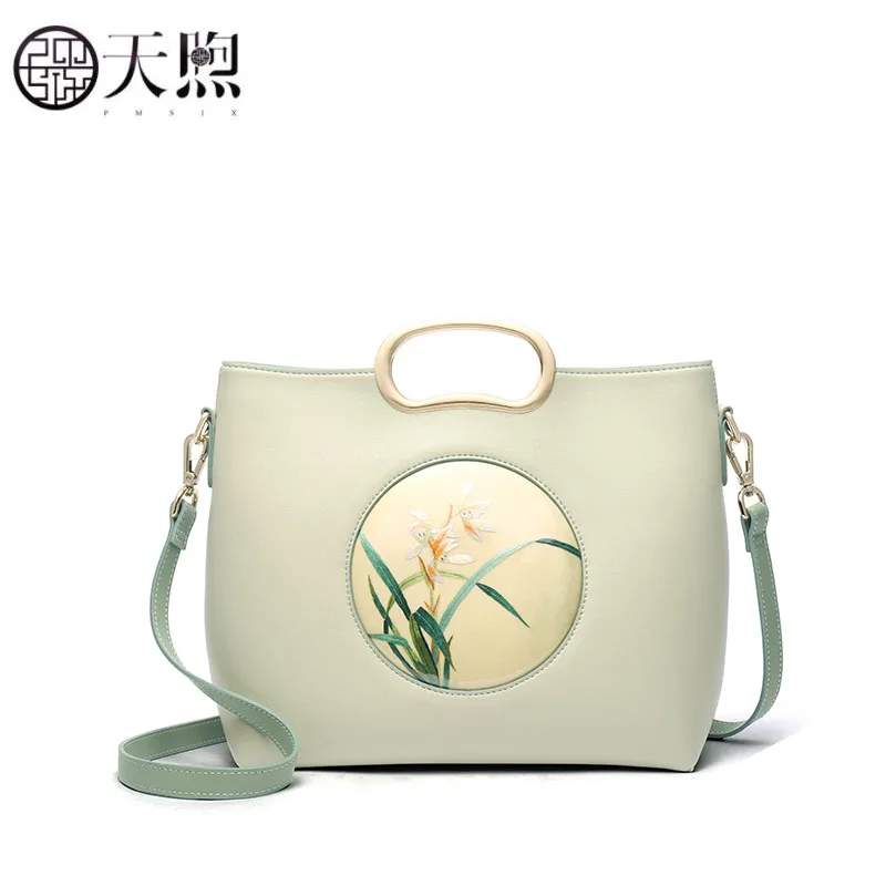 

Pmsix Women Genuine Leather bag 2019 new fashion messenger bag Hand-embroidered shoulder bag Designer bag