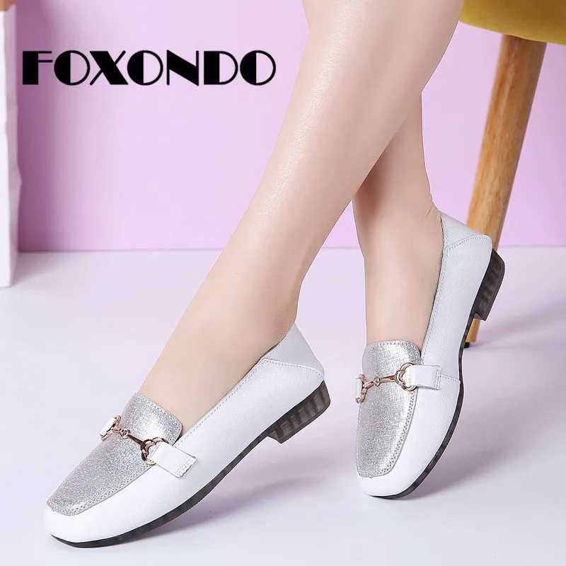 

FOXONDO 2019 Spring New Fashion Women Ballerina Flats Shoes Women Genuine Leather Shoes Slip On Loafers Casual Slip-on Shoes