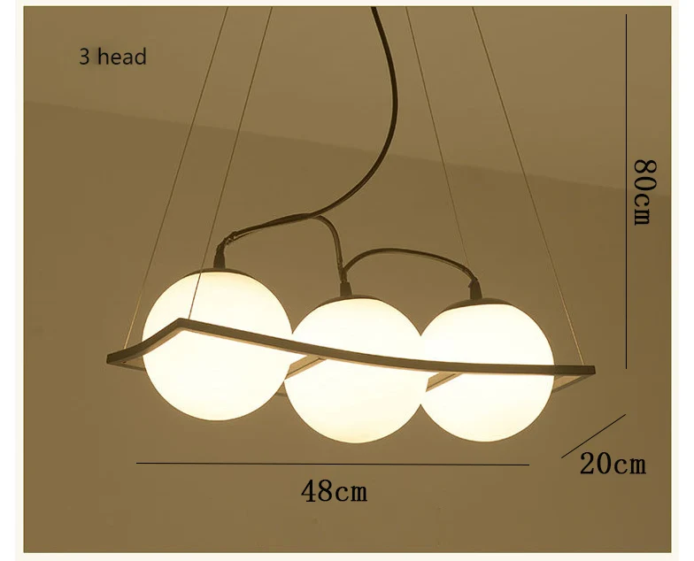 Современный скандинавский дизайн E27 черный шар светодиодный потолочный светильник люстра люстры лампа для лофт кухня гостиная спальня столовая - Цвет абажура: 3 head