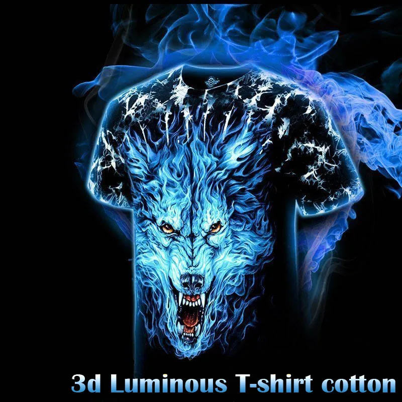 Luminous T-shirts Men Women 3d Wolf T shirt Rock Cotton Tshirt Short Sleeve Summer Tops Tees Fashion Brand Clothing Luxtees (2)
