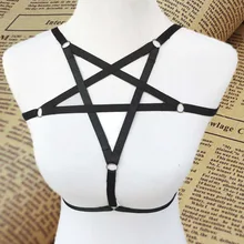 Экзотическая одежда черные женские жгуты в форме пентаграммы клетка бюстгальтер готика, Харадзюку сексуальное женское белье ручной работы боди жгут клетка бюстгальтер