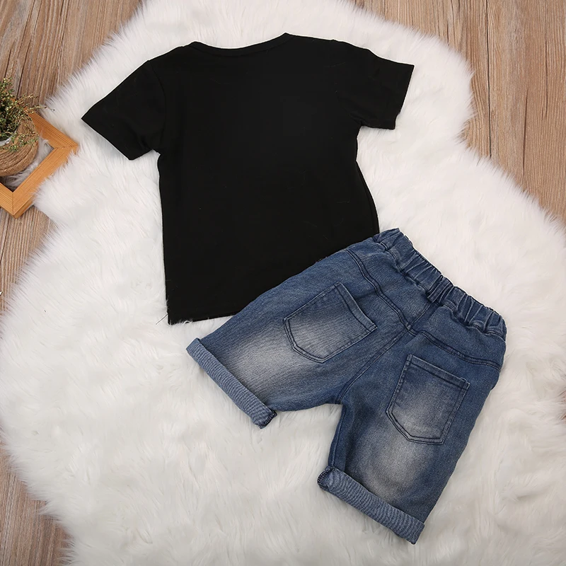 MAMA'S/Новинка года; летняя одежда для маленьких мальчиков футболка с короткими рукавами и надписью Футболка; джинсовые шорты; комплект одежды