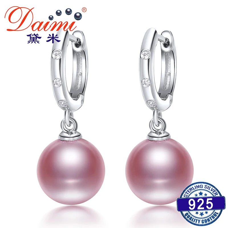 

DAIMI Cultured Freshwater Pearl Earrings 925 Silver 8-9mm Perfect Round Pearl Earrings Elegant Fine Earrings