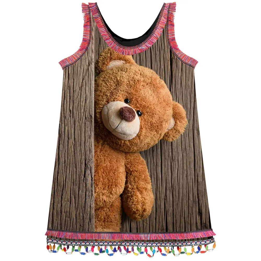 baby Girl lace Dresses Summer style Little bear Print brand Children