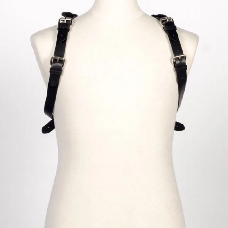 

Fashion Men's Faux Leather X-Shape Back Shoulder Suspenders Goth Punk Body Chest Bondage Harness Belt Straps With Buckles