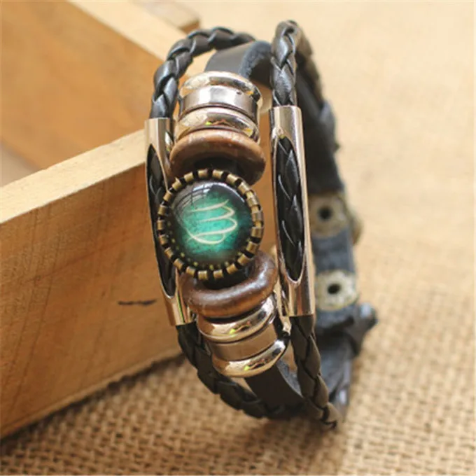 Панковский кожаный браслет в стиле ретро 12 с подвеской из деревянных бусин женский мужской женский ювелирный подарок