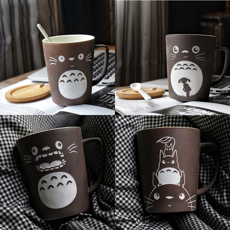 

Totoro Theme Milk / Coffee Mugs With Cover and Spoon Pure Color Mugs Cup 350ML/520ML Kitchen Tool Gift
