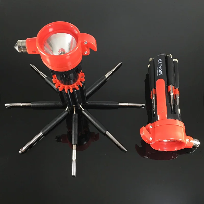 8 in 1 Multifunctional Car Safety Hammer with flashlight screwdriver