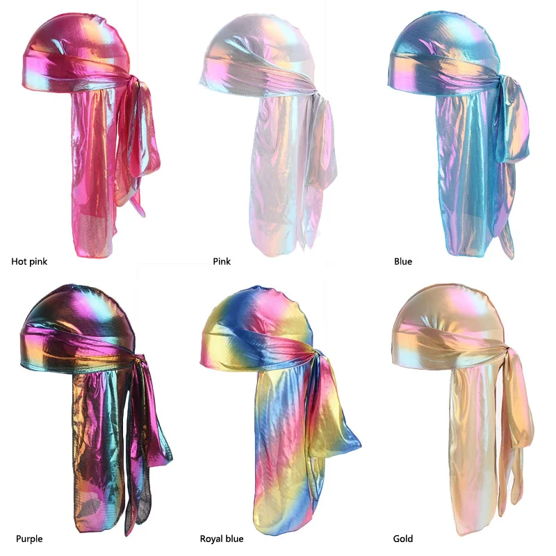 Mens Silky Sparkly Durags Turban Shiny Bandanas Hat Wigs Doo Durag Headband Hair