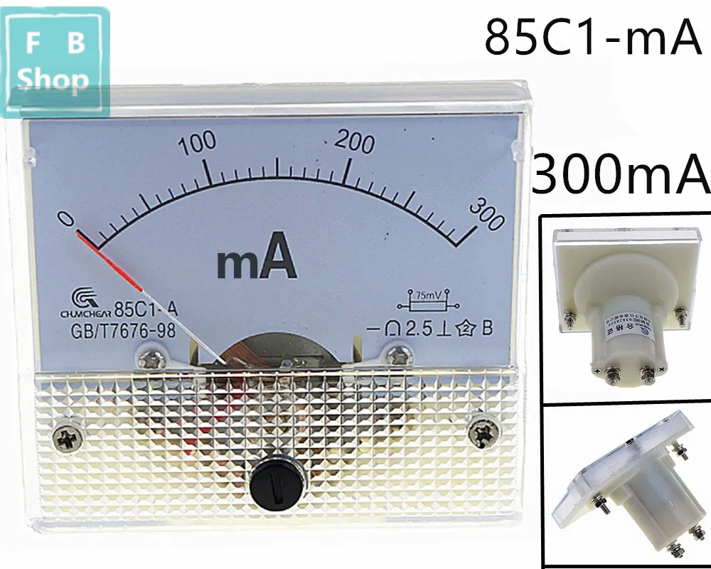 1 шт. 85C1-mA 300mA DC указатель Амперметр 85C1 series аналоговая AMP meter 64*56 мм Размер |
