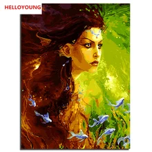 YH161 DIY Ручная роспись маслом красота и рыба цифровая картина маслом Цифры Картины маслом китайские Скручивающиеся Картины домашний декор