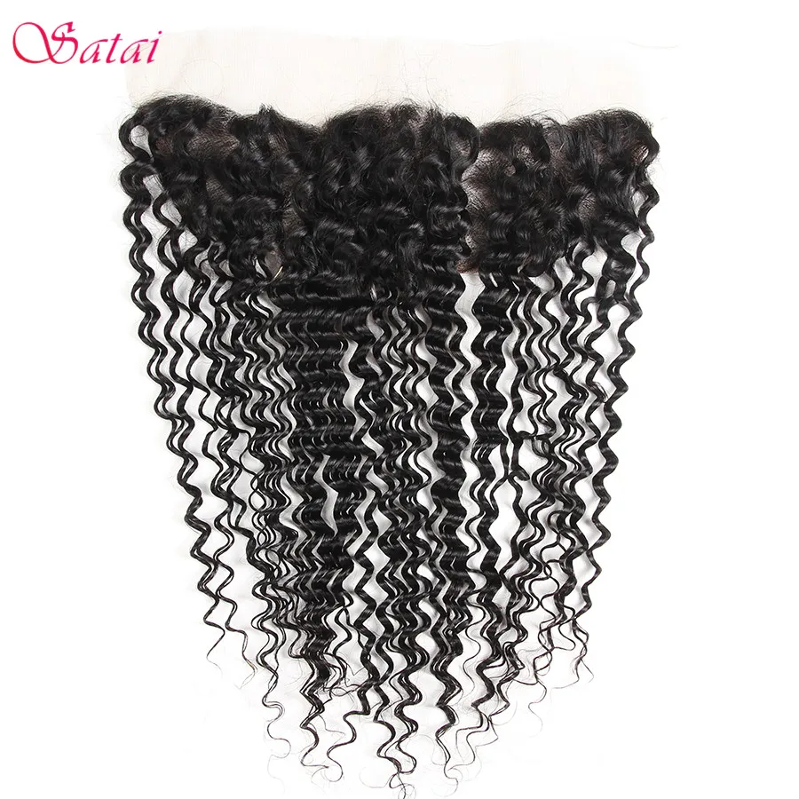 

SATAI Hair Deep Wave 13x4 Ear To Ear Lace Frontal With Bleached Knots Natural Color 100% Human Hair Bundles Remy Hair