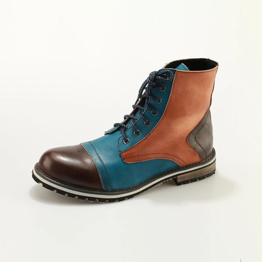 OKHOTCN/повседневные мужские ботинки разноцветные Ботинки martin в британском стиле мужские ботильоны из коровьей кожи на шнуровке ручной работы Винтажная обувь