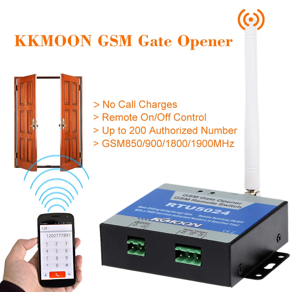 

GSM Gate Opener Relay Switch Remote On/Off Switch Access Control Wireless Door Opener By Free Call SMS 850/900/1800MHz RTU5024