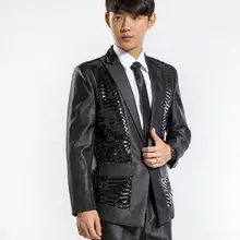 Новое поступление, черный костюм, расшитый пайетками пиджак, приталенный мужской костюм, комплект со штанами, мужские свадебные костюмы для жениха строгий костюм+ штаны+ Галстук 4XL