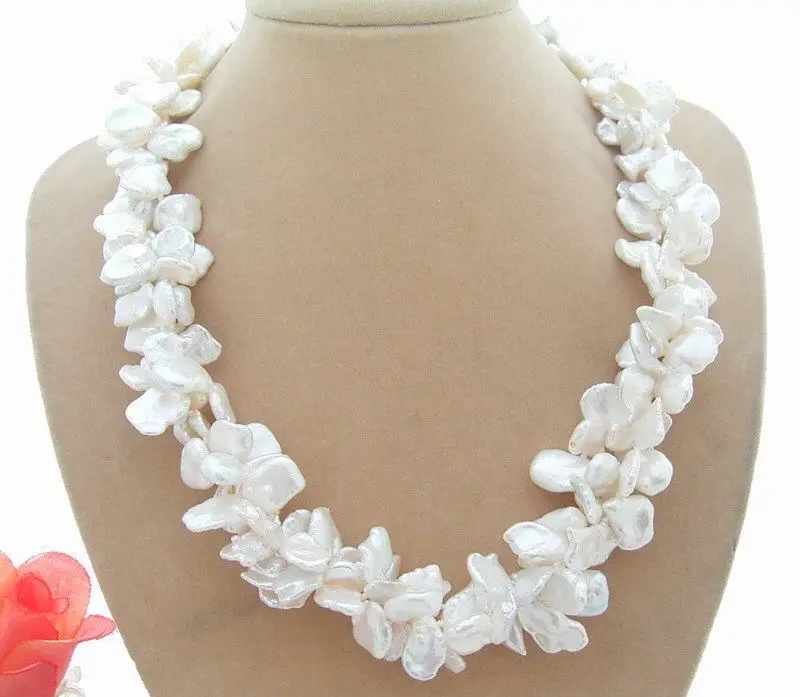 

18" 3Strands 12mm White Keshi Pearl Necklace