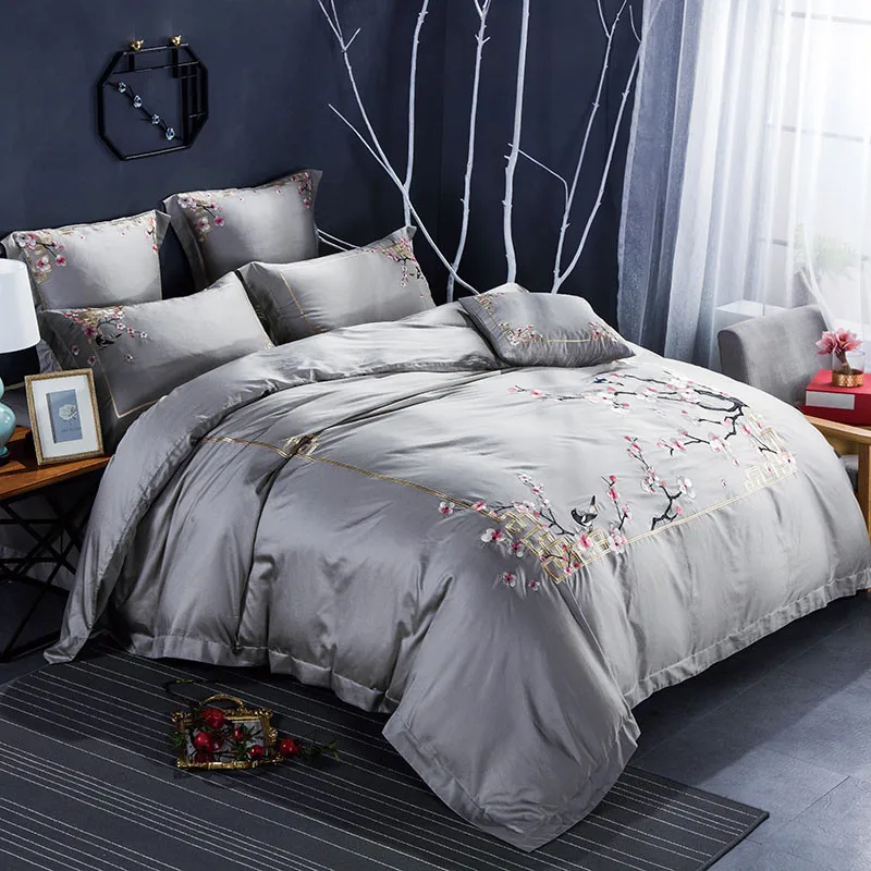 Waliicorners 60S Egypt Cotton Luxury 4/7pcs Bedding set Queen/King Size Embroidery style Bed set Duvet cover Bed linen Pillowcases 76 _45A2443