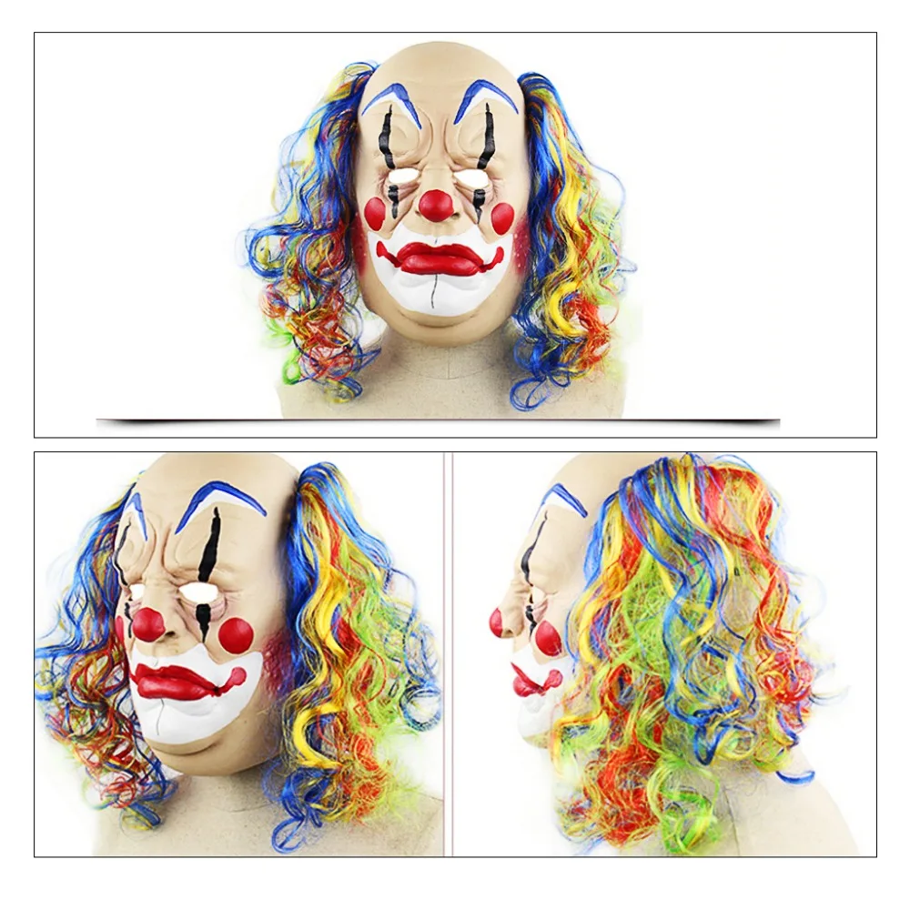 Halloween Latex Mask With Wig For Adults Curly Bald Clown Masquerade Cosplay Props  (6)