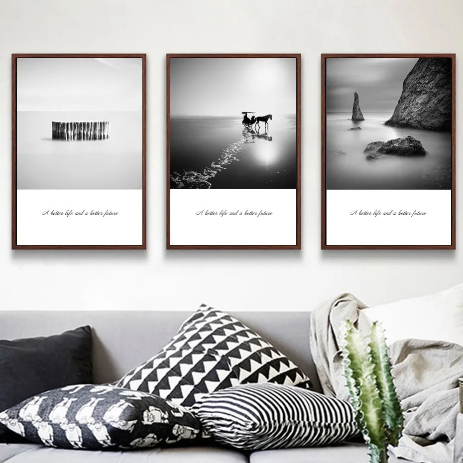 

Nordic Decoration Modern Black and White Sea Scenery Paintings Wall Paintings For Living Room Posters and Prints