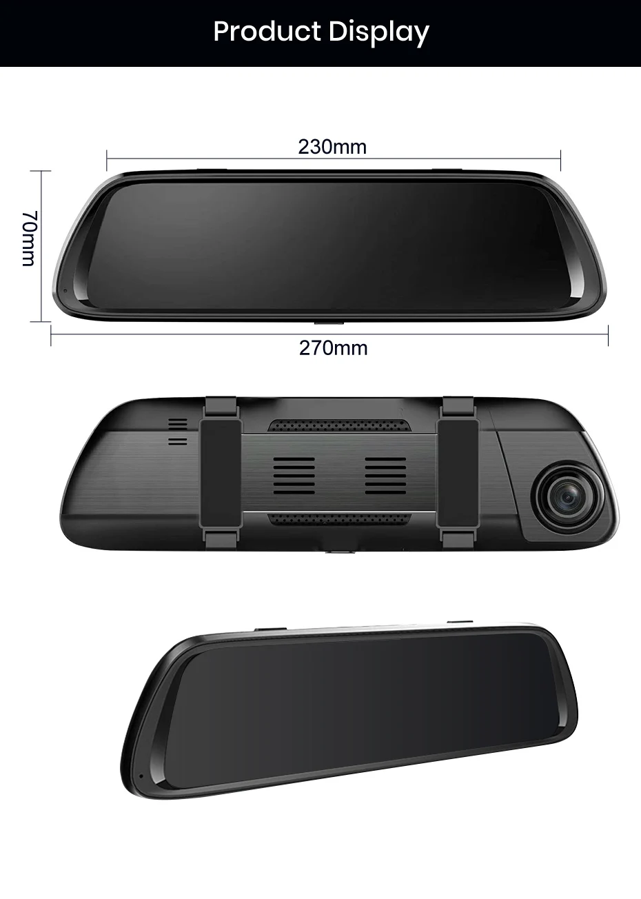 Junsun 9.66" IPS Touch Screen Dual Lens 1080P Car DVR Stream RearView Mirror Dash Camera Dual Lens Night Vision Parking Monitor