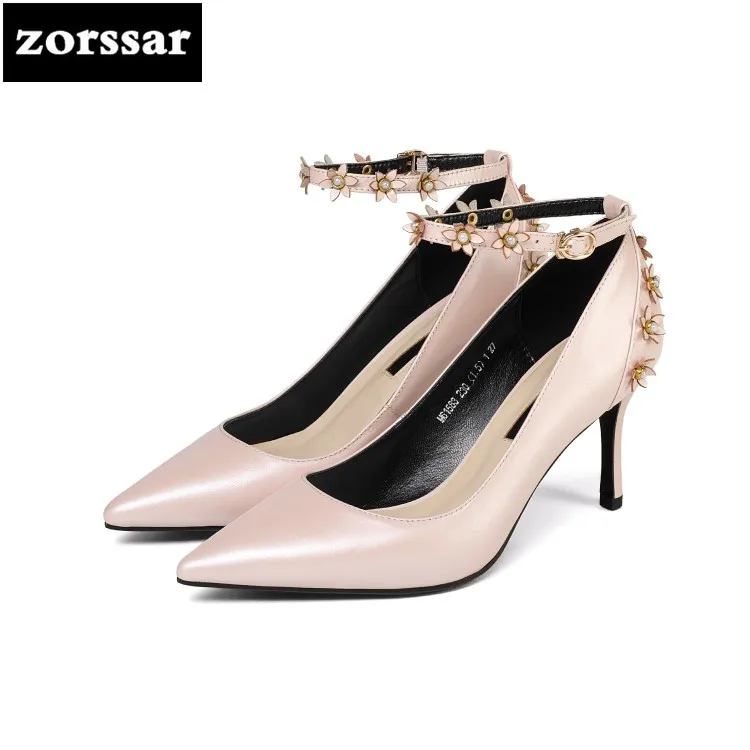 Sandales Bride Pointu Robe Vache Sexy Minces Bout D'été À Femmes {zorssar} Véritable 2018 Cheville Cuir Chaussures Rose En blanc Talons La wUEPXZx