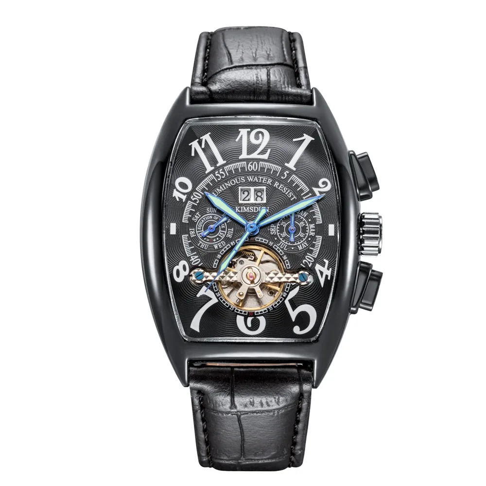 Tonneau Tourbillon механические часы мужские Роскошные водонепроницаемые Модные деловые Автоматические наручные часы relojes hombre - Цвет: all black