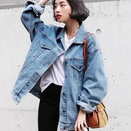 Демисезонные джинсовые куртки для женщин с длинным рукавом|jeans jacket women|jacket womenjeans