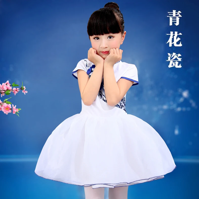 font b Chinese b font Folk Dance Costumes Blue and White Porcelain Costume Dress font
