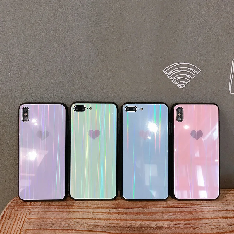 Модный чехол Aurora love для iphone Xs MAX XR X из закаленного стекла ПК 6 6s 7 8 plus пластиковый