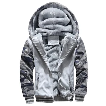 

Winter and cashmere Camouflage Hooded Sweatshirt Large size Slim Thick Warm Single coat Color Dark blue / Light gray / Dark gray