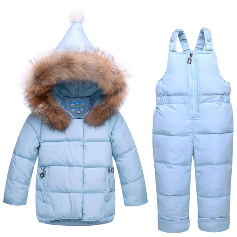 

BibiCola Girls Winter Duck Down Ski Suits For Russian Girls Down Jacket Coat + Jumpsuit Set Thick Jumpsuit Coats White Duck Down