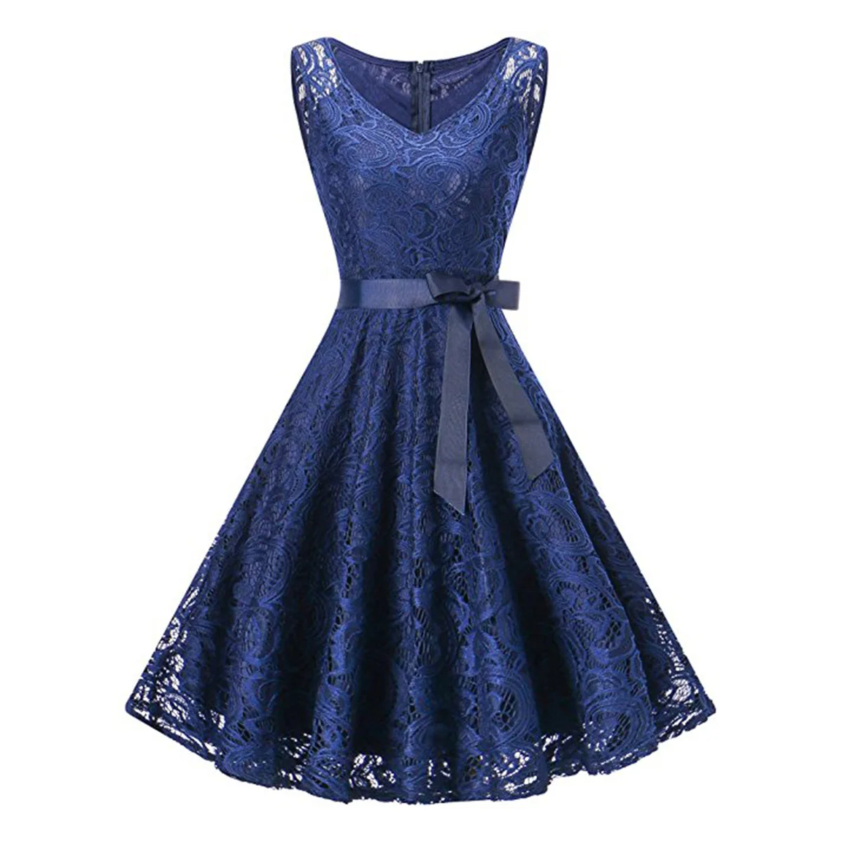 

2019 Cross-Border Supply Amazon Wish New Style Summer Sleeveless V-neck Lace-up Put on a Large Lace Dress JR201