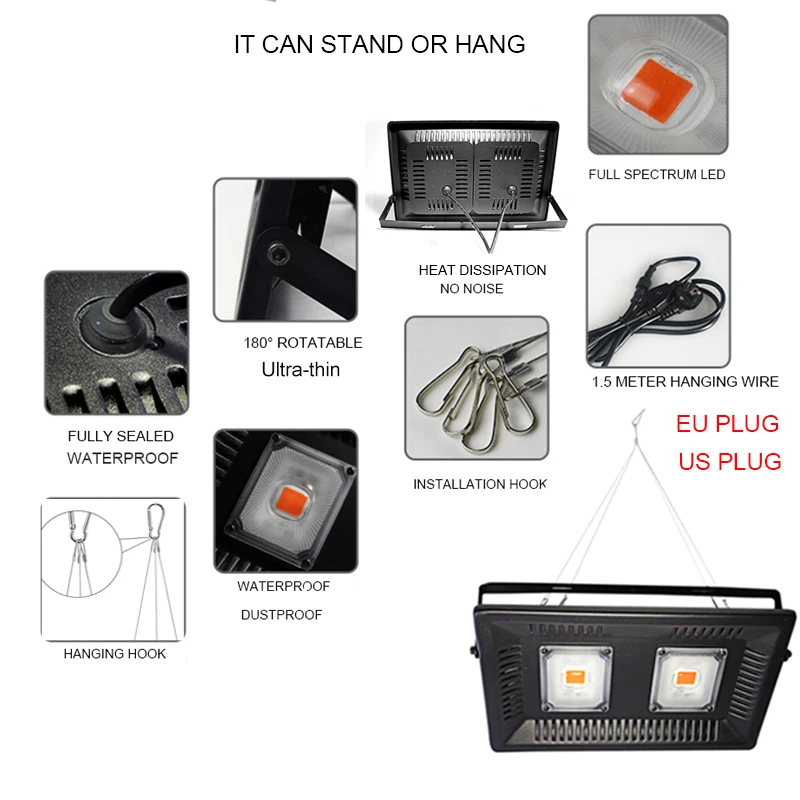 Phytolamp COB светодиодный Grow светильник 150W Fitolampy для рассады Фито лампы растений IP67