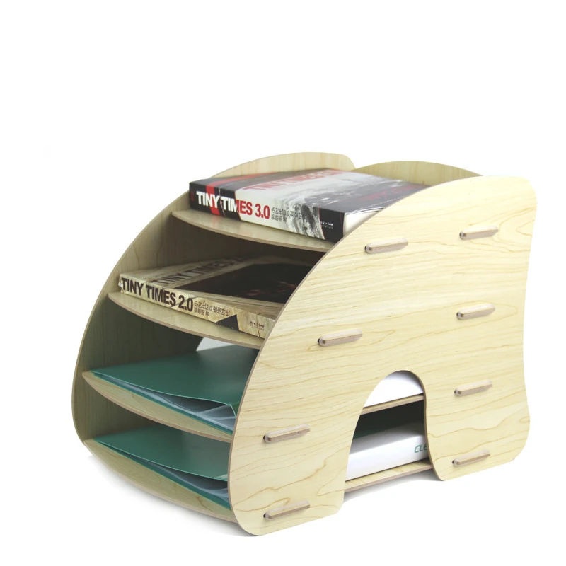 CARB Environmetal DIY Creative Office Desktop Wood Stationery Holder 4 Layer A4 File Organizer Clips Holder Desktop File Tray