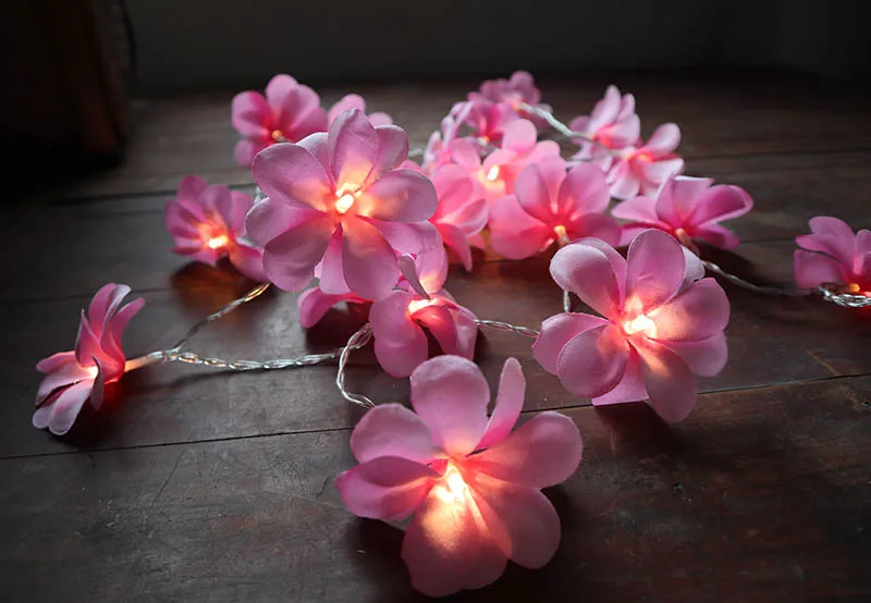 2 м 20LED DIY frangipani светодиодные огни строку батареи цветочный праздник освещения, вечеринку гирлянды украшения, украшения спальни