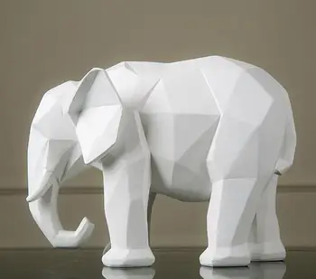 

geometry origami black and white elephant figurine ornaments Resin abstract animal sculpture crafts creative home decors statue