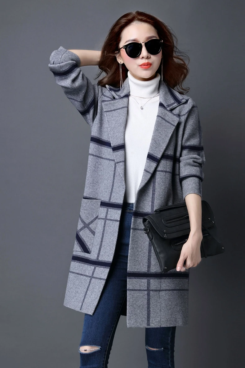 Korean корейское пальто женский весенне-осенний вязаный свитер плюс размер кардиган женский зимний жакет свободный большой ярдов длинный