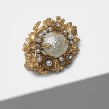 Amorita – broche à fleurs dorées, vintage, exquise, perle, boutique