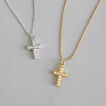 

1PC 18K Yewllow Gold Plated 100% Authentic 925 Sterling silver Shell Pearl Cross Religion Necklace Pendant jEWELRY X74