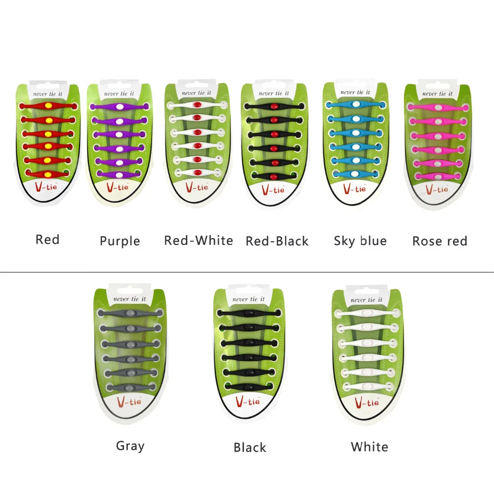 12 шт/лот Vtie силиконовые шнурки для обуви эластичные шнурки без галстука Для Взрослых Повседневные спортивные шнурки все кроссовки