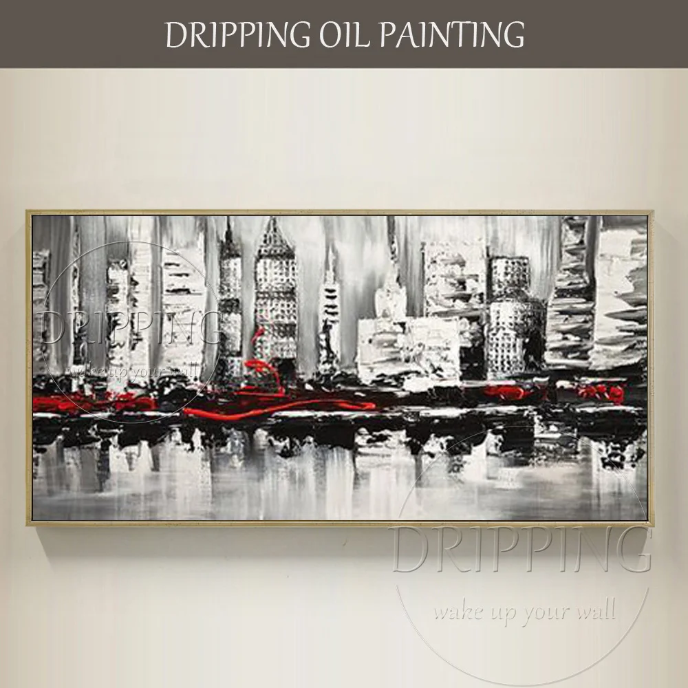 

Special Design Artist Hand-painted Abstract Black and White City Building Oil Painting on Canvas Abstract City Oil Painting