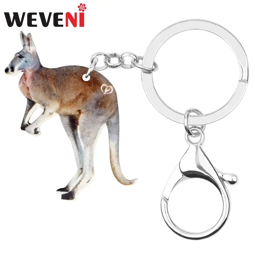 

WEVENI Acrylic Australian Big Muscle Kangaroo Key Chains Keychains Rings Unique Animal Jewelry For Women Girls Charms Gift