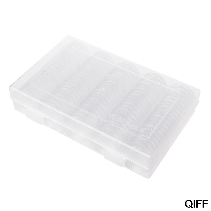 

Wholesale 100 Coin Holder Capsules 27mm Round Box Plastic collectibles Storage Organizer May06