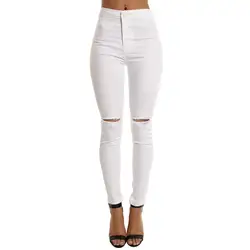 Для женщин Повседневная приталенная однотонная отверстие длинные джинсы застёжки молнии пикантные узкие брюки для девочек штаны для